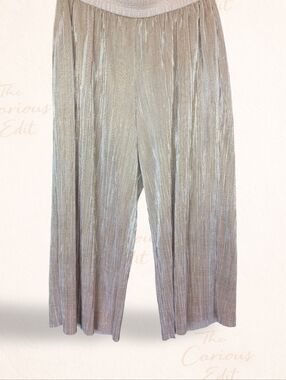 Anthropologie Elevenses Gold Metallic Pleated Pants | Wide Leg | Size MP